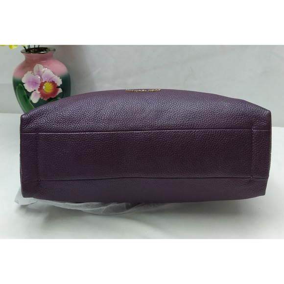 Michael Kors Aria Purple Pebbled Leather Studded Zipper Closure Shoulder Bag - Picture 6 of 16